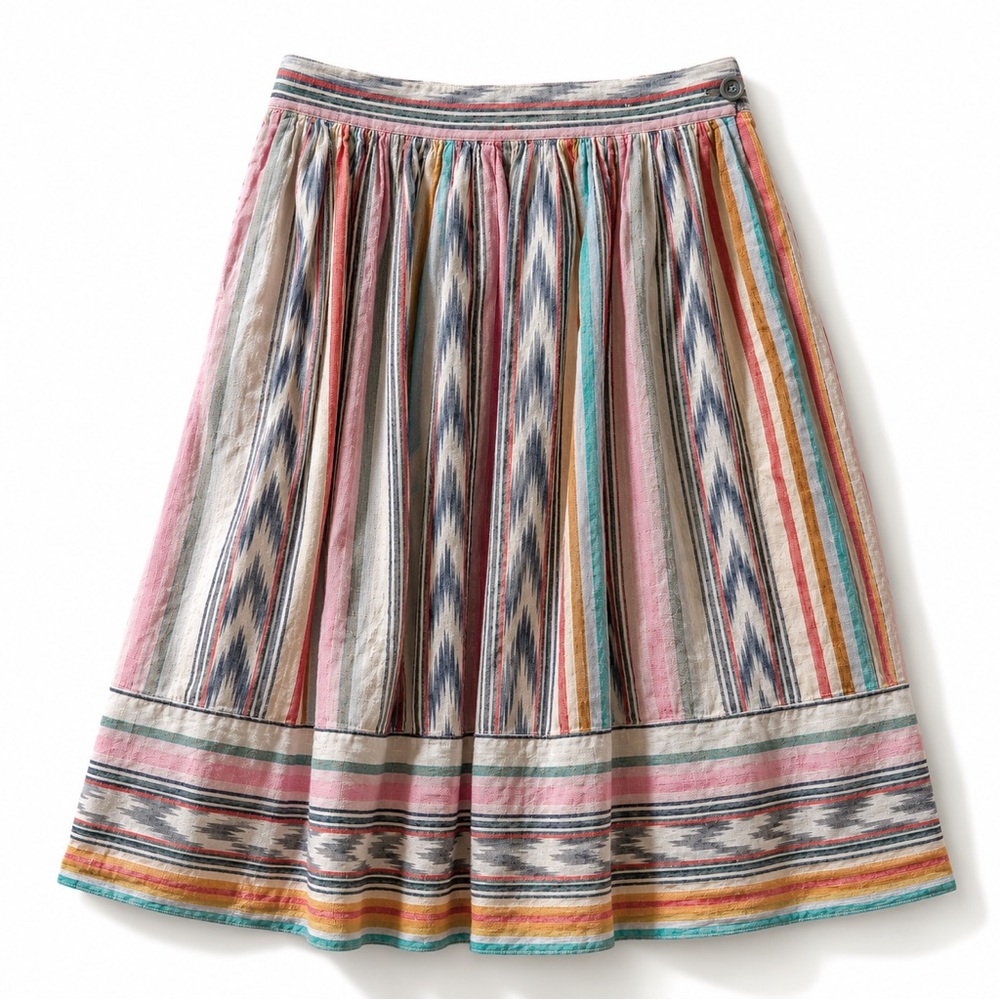 Nitya Vintage Boho Southwest Stripe Midi Skirt Festival Prairie Cottagecore M - Picture 2 of 10